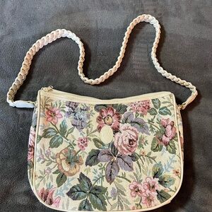 Mitzi Vintage Floral Tapestry Shoulder Bag with braided leather strap